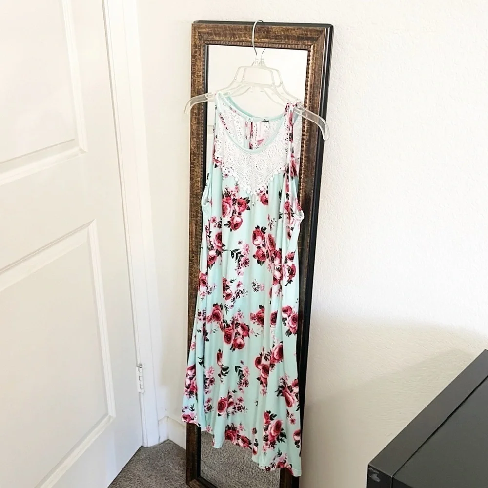 NOBO No Boundaries girls mint floral print lacer cut out dress